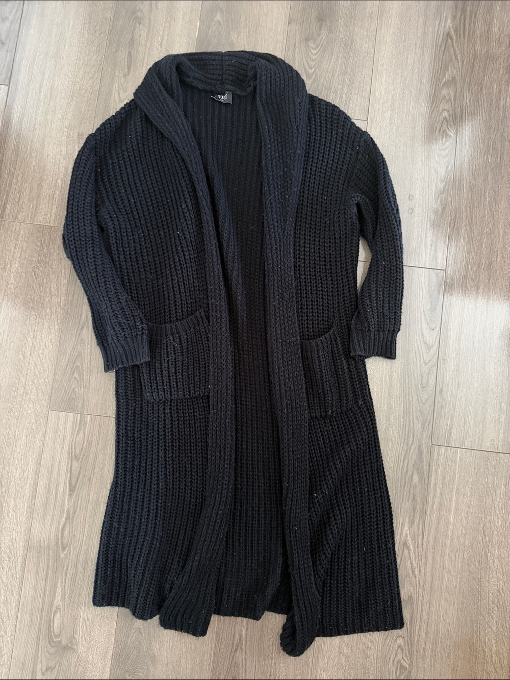 Vici Black Longline Open-Front Cardigan with Pockets